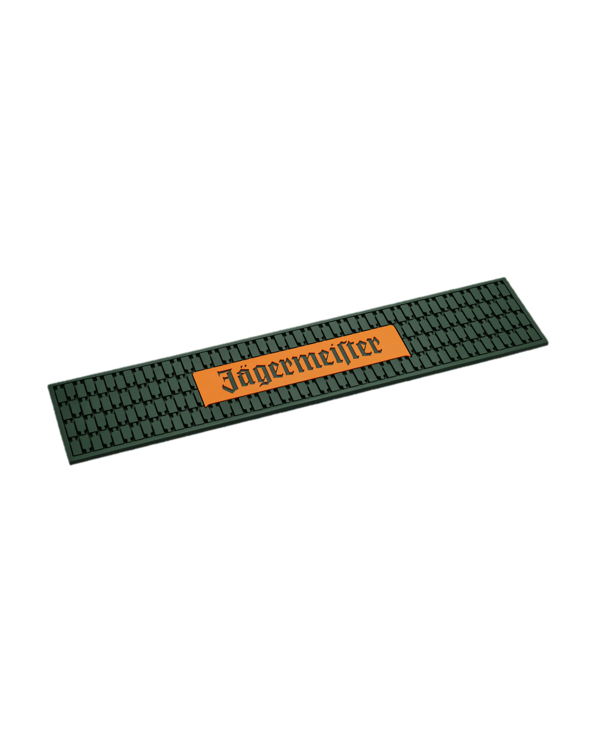 Bar mat verde Jägermeister con branding arancione