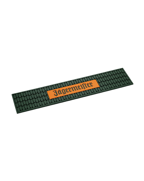 Bar mat verde Jägermeister con branding arancione