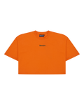 Cropped tee arancione Jägermeister con logo verde del brand.