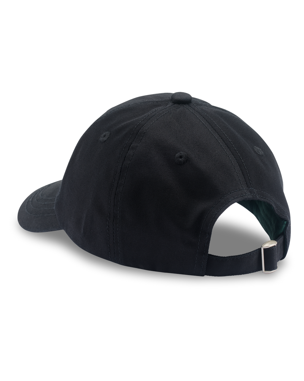 Berretto da baseball nero Jägermeister visto da dietro. Non sono visibili loghi.