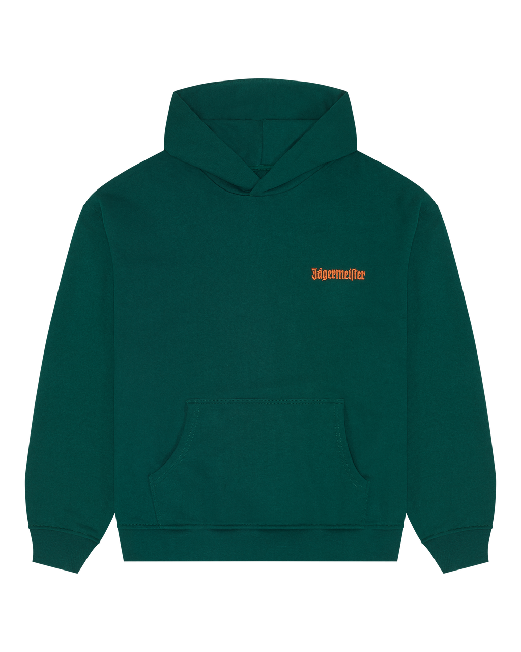 Felpa con cappuccio verde con logo del brand arancione sul petto.