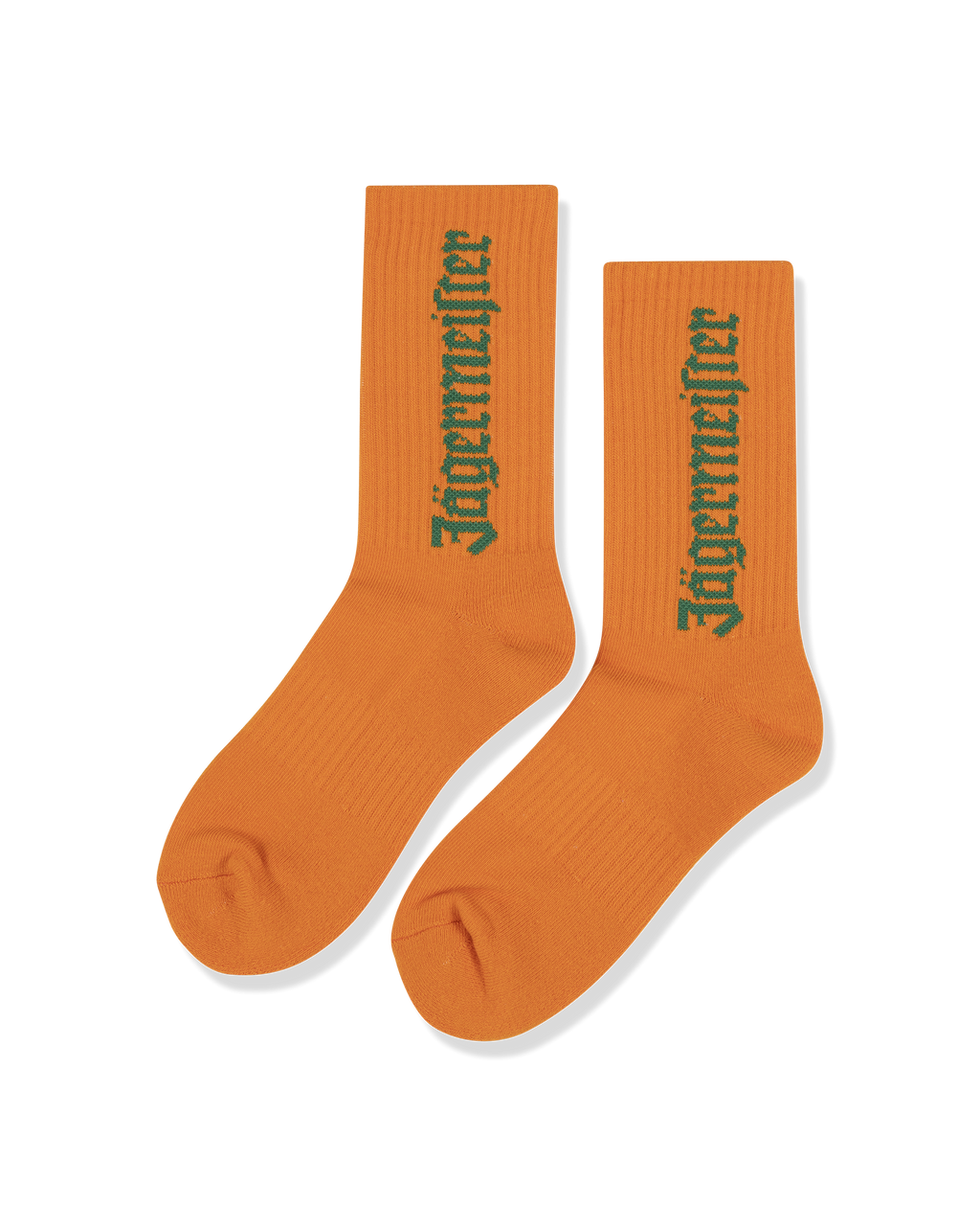 Calze arancioni con scritta Jägermeister verde.