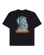T-shirt nera con grafica di un cane e wordmark 'Jägermeister'.