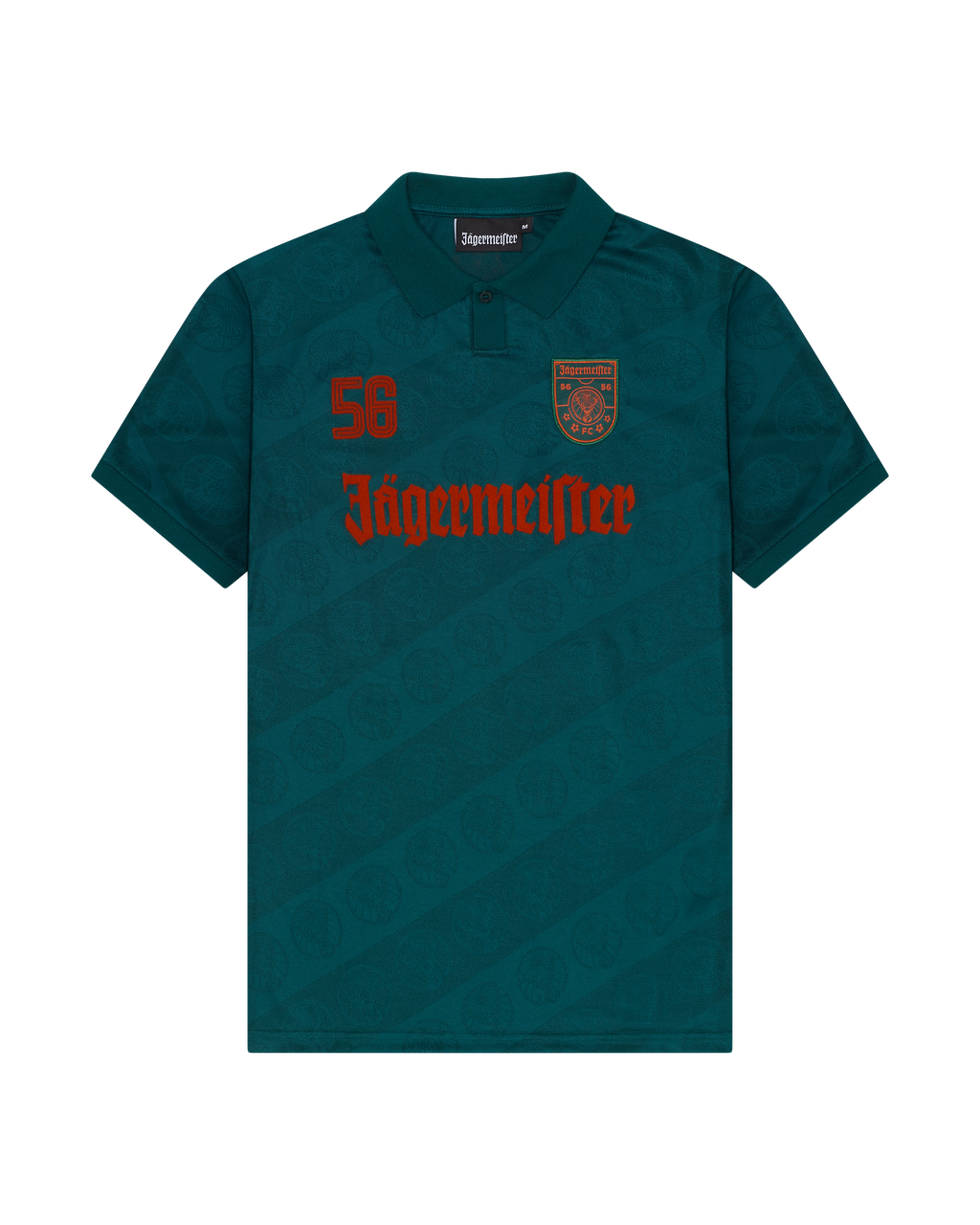 Maglia verde Jägermeister con branding sul davanti.