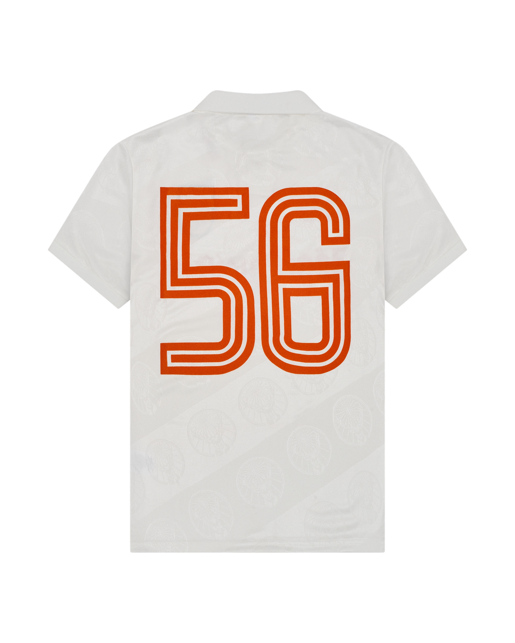 Jersey bianca con design arancione “56” sul retro.