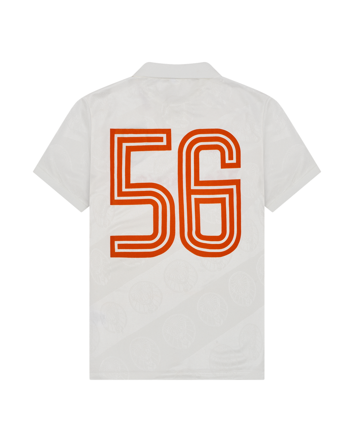 Jersey bianca con design arancione “56” sul retro.