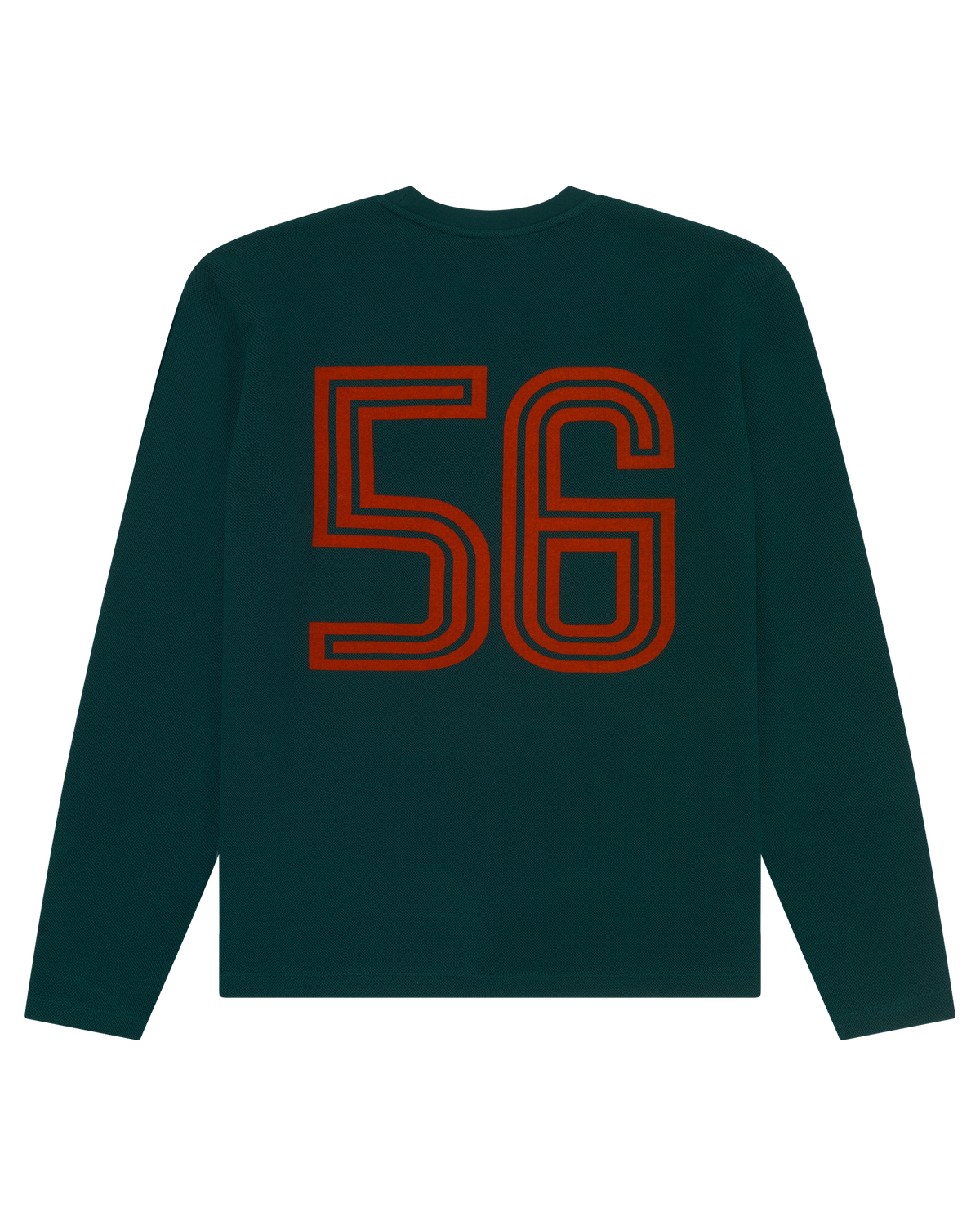 Green Jägermeister longsleeve with orange number 56 on the back.