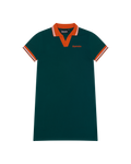 Abito polo verde con rifiniture arancioni e wordmark Jägermeister sul petto