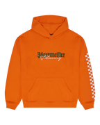 Felpa arancione Jägermeister Racing vista davanti.