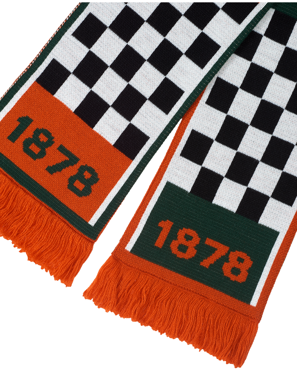 Sciarpa Jägermeister Racing con motivo a quadri e testo '1878'.