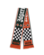 Sciarpa Jägermeister Racing con motivo a quadri e stelle, con il logo Jägermeister e l’anno di fondazione dell’azienda, 1878.