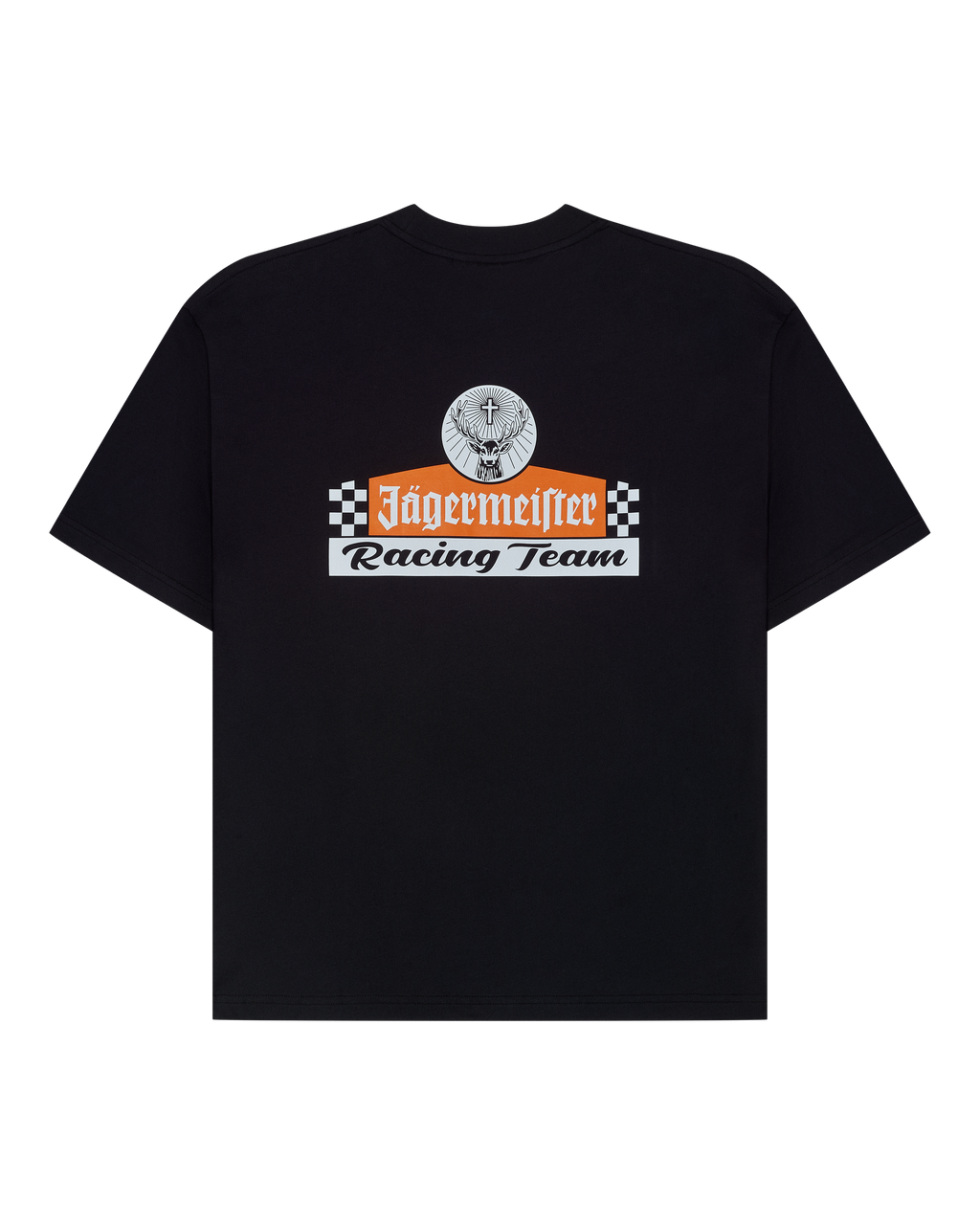 T-shirt nera con logo Jägermeister Racing Team sul retro.
