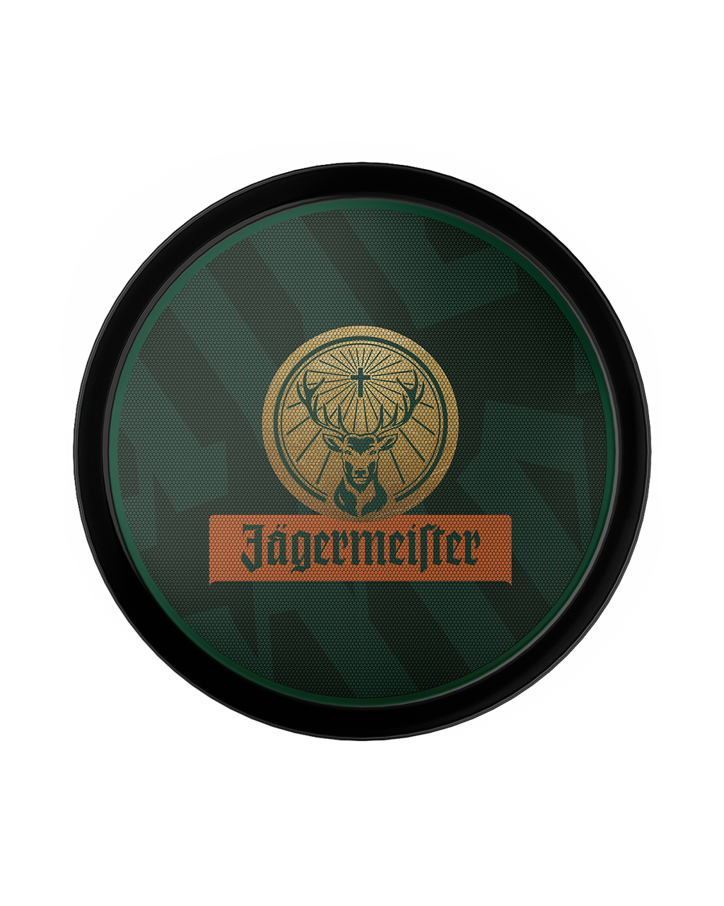 Vassoio verde Jägermeister con logo Jägermeister al centro 