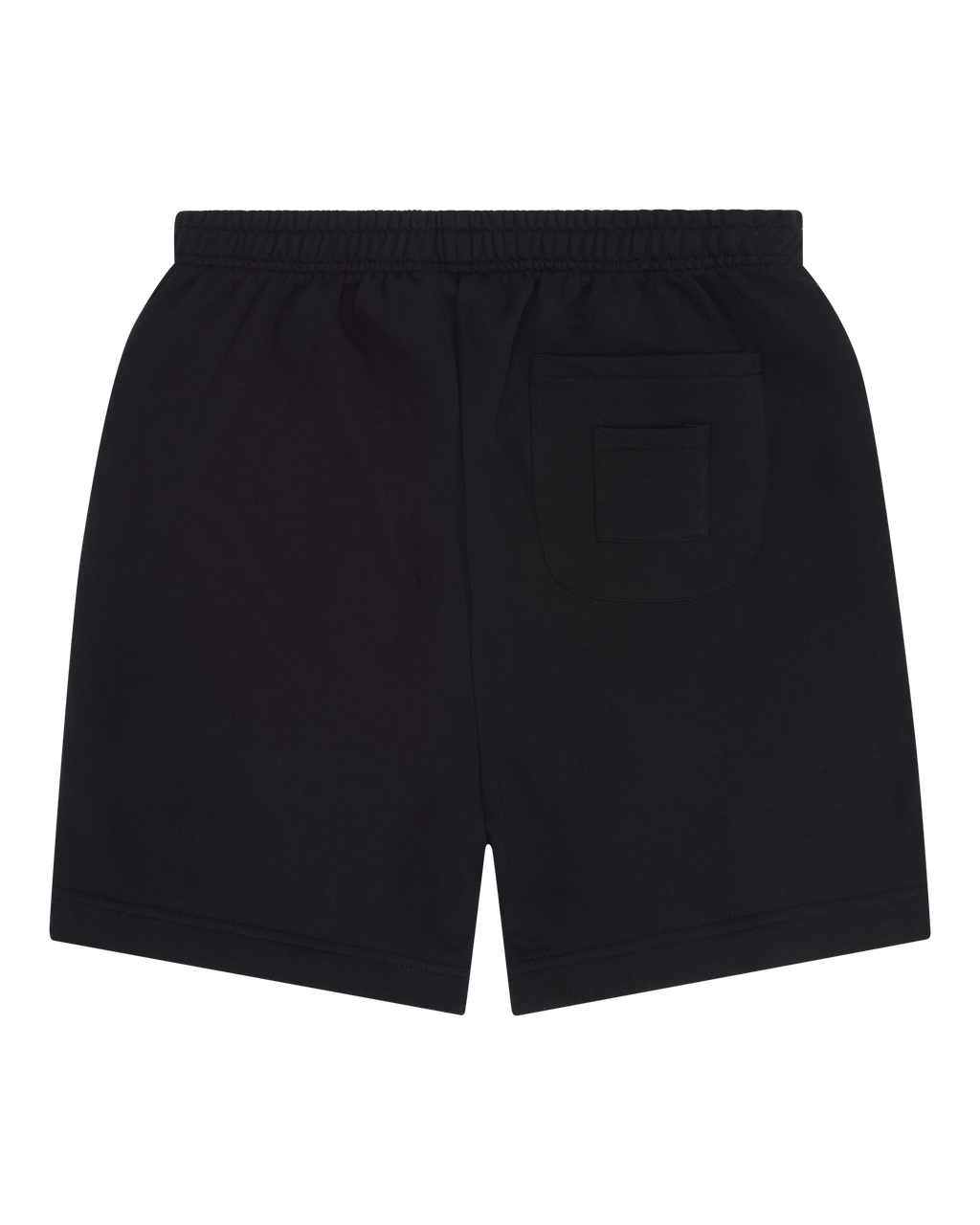Pantaloncini neri Jägermeister visti da dietro senza alcun marchio visibile.