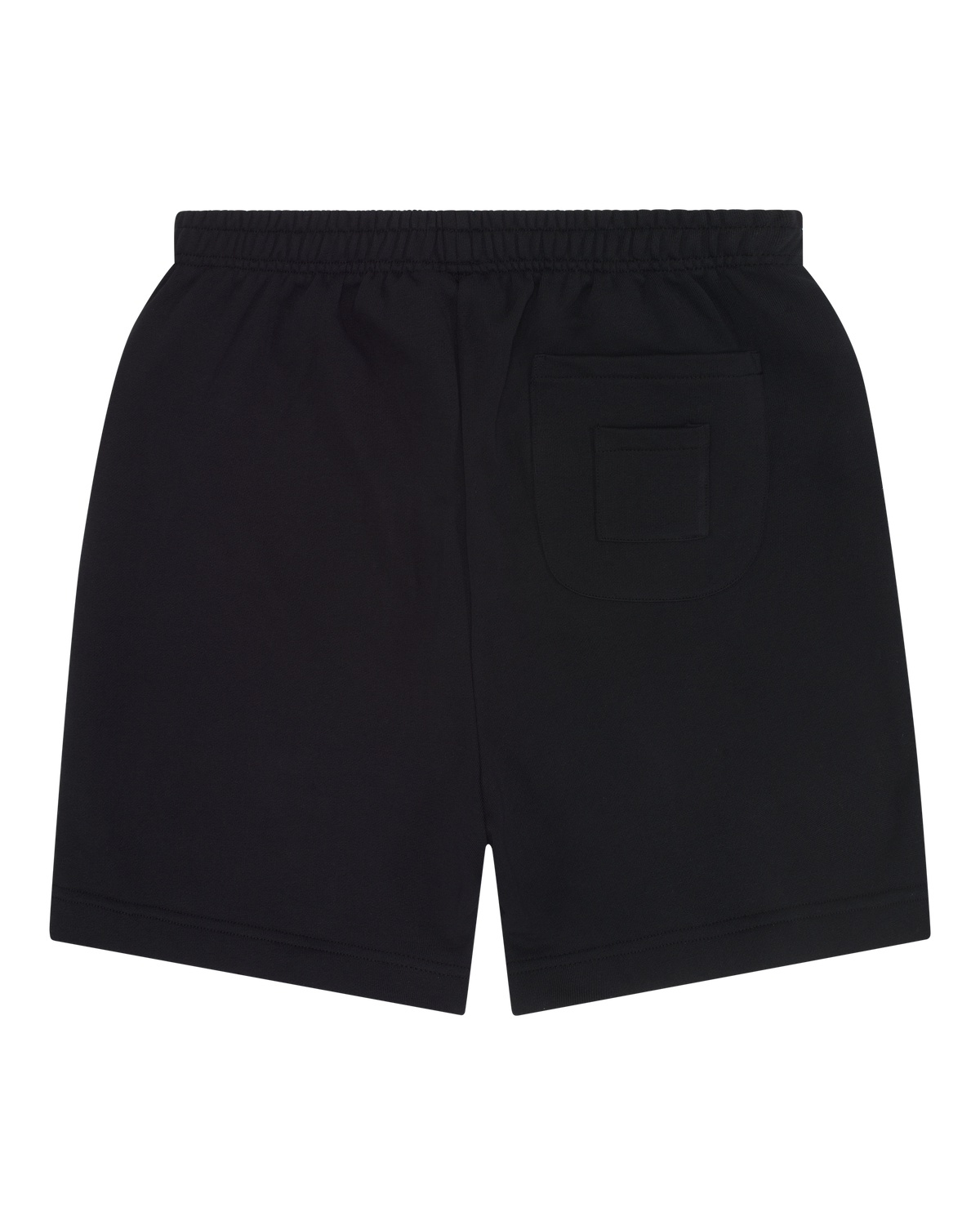 Pantaloncini neri Jägermeister visti da dietro senza alcun marchio visibile.