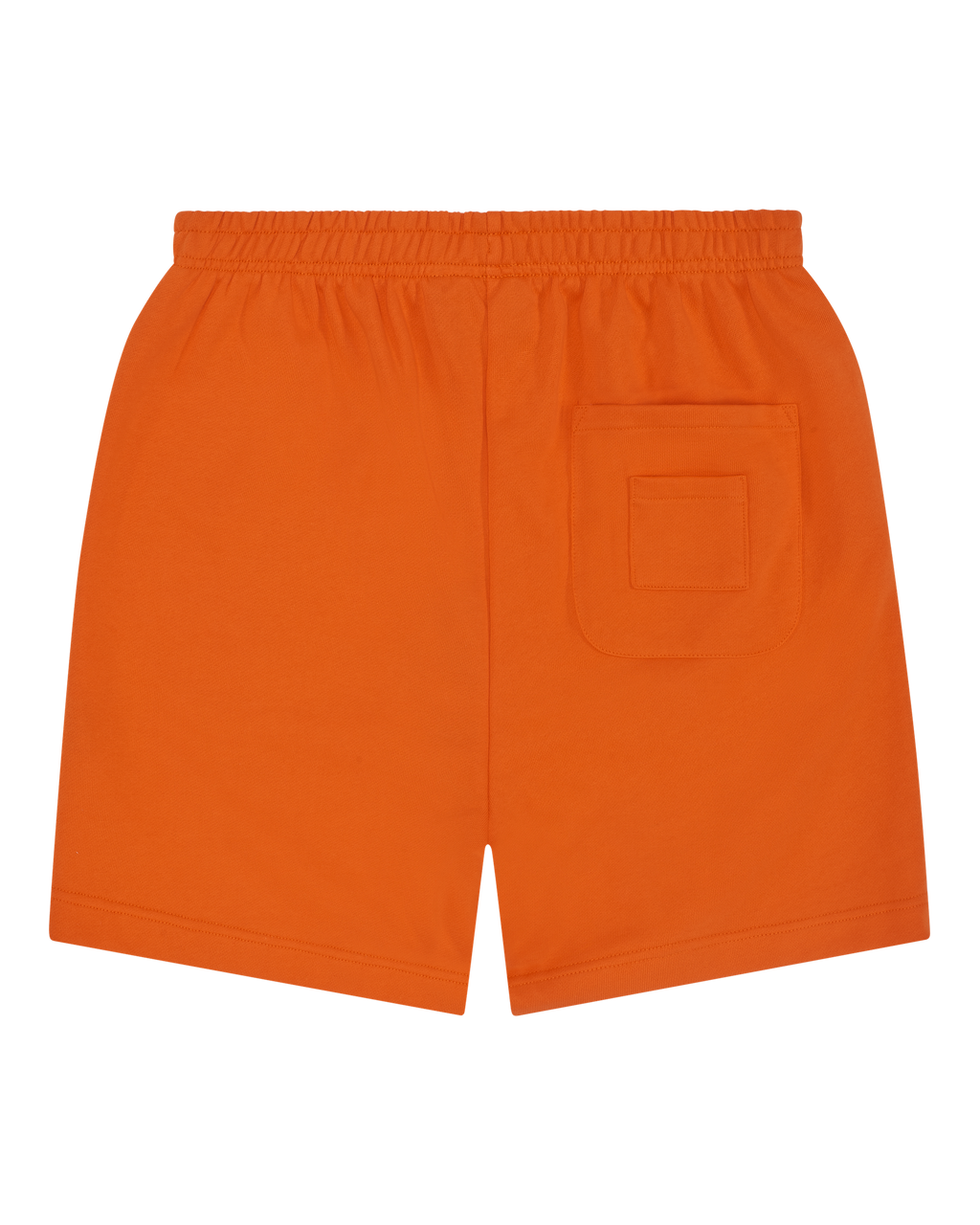Pantaloncini arancioni Jägermeister con una tasca. Nessun marchio visibile.