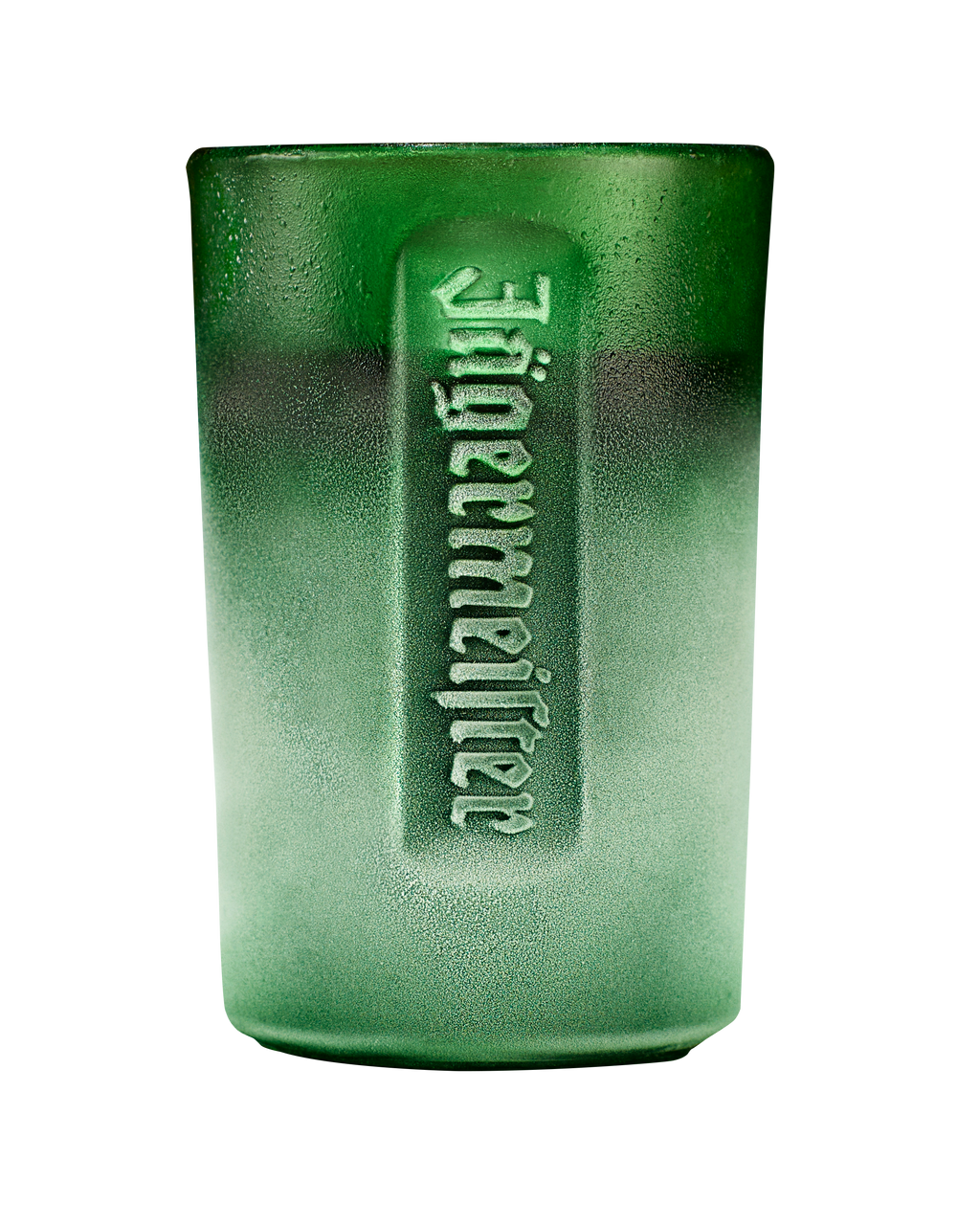 shot glass verde satinato con scritta Jägermeister in rilievo