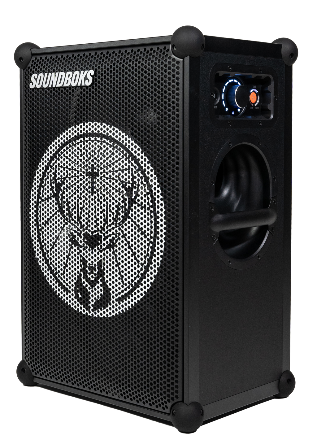 Speaker nero Soundboks con logo del marchio Jägermeister