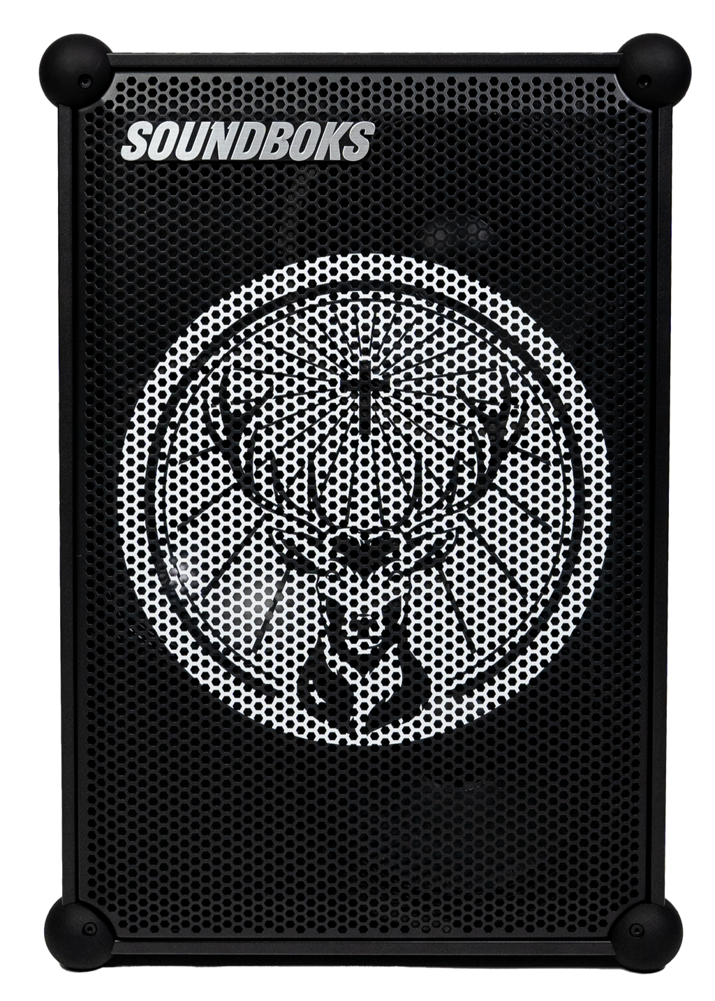 Speaker nero Soundboks con logo del marchio Jägermeister