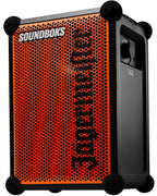 Speaker portatile Soundboks arancione e nero con branding 'Jägermeister'
