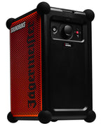 Speaker portatile Soundboks arancione e nero con branding 'Jägermeister'