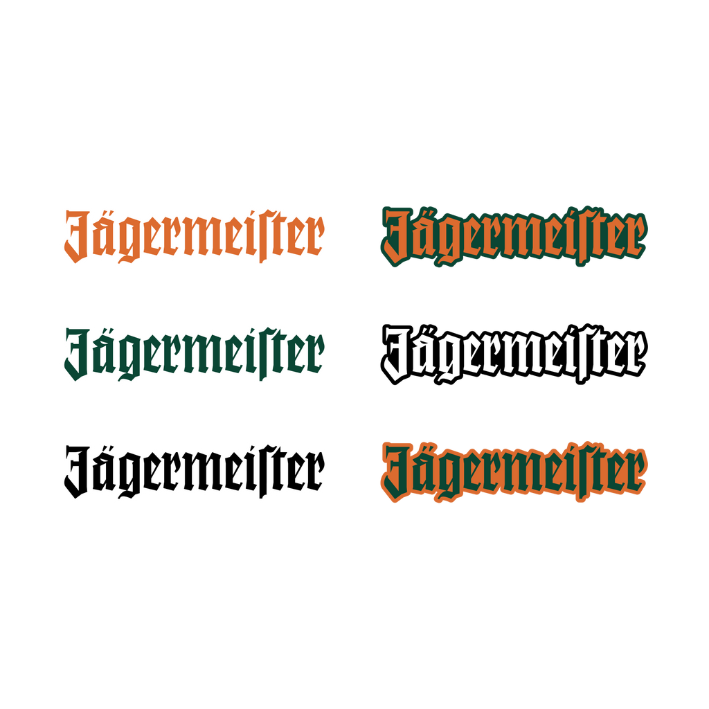 Logo wordmark di Jägermeister in vari colori su sfondo bianco